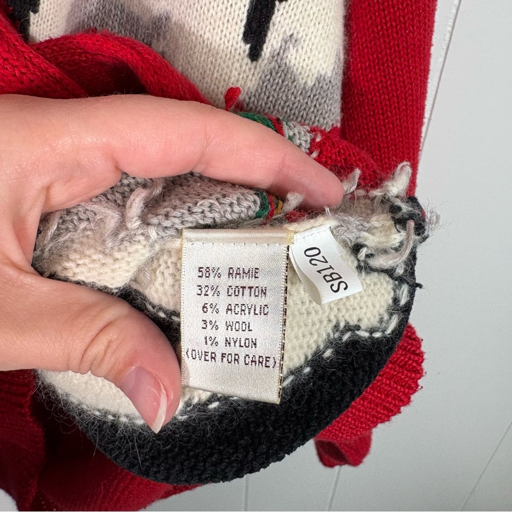 Susan Bristol Cat Kitten Print Hand Knit Vintage 1995 Sweater Wool Cardigan L - Picture 4 of 8